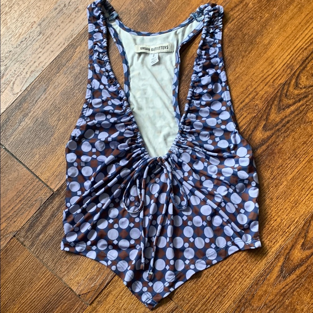 Urban Outfitters Brown & Blue Retro Geometric Print Hanky Hem Tank Small